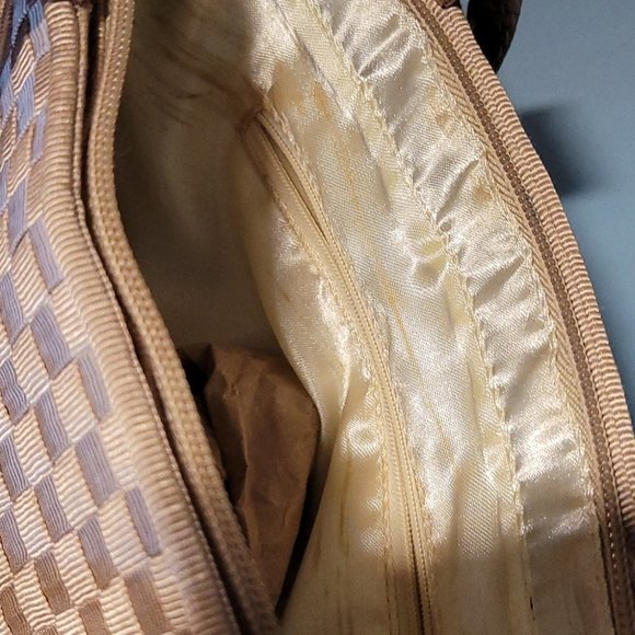 WOMANS SATCHEL HANDBAG WOVEN MATERIAL BIEGE - Picture 5 of 10